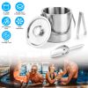 Double-Wall Stainless Steel Insulated Ice Bucket 3L Ice Holder Ice Container with Lid Scoop Strainer Handle for Wine Champagne Beer Parties Cocktails