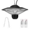 1500W Outdoor Patio Heater Electric Hanging Heated Ceiling Mounted Heating Lamp IP23 Waterproof with 3 Heating Levels 30Mins/60Mins Timer 2 Remote Con