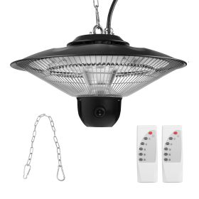 1500W Outdoor Patio Heater Electric Hanging Heated Ceiling Mounted Heating Lamp IP23 Waterproof with 3 Heating Levels 30Mins/60Mins Timer 2 Remote Con