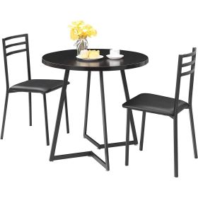Modern 3-Piece Kitchen Dining Set with Round Black Wood-Top Table and 2 Chairs
