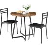 Modern 3-Piece Kitchen Dining Set with Round Wood-Top Table and 2 Chairs