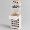 White/Natural Wine Bottle & Glass Rack Cabinet Bar Storage