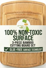 Luxury Bamboo Cutting Board Set of 3 with Glue-Free Surface Technology - Extra Spacious Wood Cutting Boards for Kitchen and XL Chopping Board Set