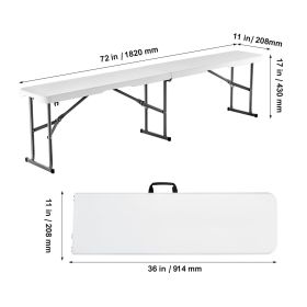 6 ft Plastic Folding Bench, Portable Bench for Indoor and Outdoor Use, Ideal for Picnics, Parties, Camping, and Dining