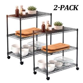 3-Tier Shelving Storage Shelves,Steel Organizer Wire Rack with Wheels,Adjustable Storage Units,23" W x 13" D x 30" H,Black,2 Pack