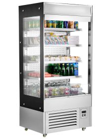 Open Air Merchandiser, 4-Tier Shelving Commercial Refrigerator, Grab and Go Display Cooler Refrigerator with Air Curtain, LED Advertising Light