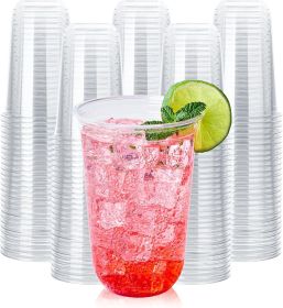 Compostable Clear Plastic Cold Cups, 100 Pack Biodegradable Disposable Cups, BPA & PFAS Free, Plant-Based Plastic Cups for Juice, Wine, Parties