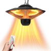 1500W Outdoor Patio Heater Electric Hanging Heated Ceiling Mounted Heating Lamp IP23 Waterproof with 3 Heating Levels 30Mins/60Mins Timer 2 Remote Con