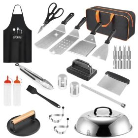 31Pcs Griddle Accessories Kit Flat Top Grill Accessories For Camp Chef with Spatulas Griddle Press Basting Cover Spice Shakers Vegetable Forks St (Option: 1set)